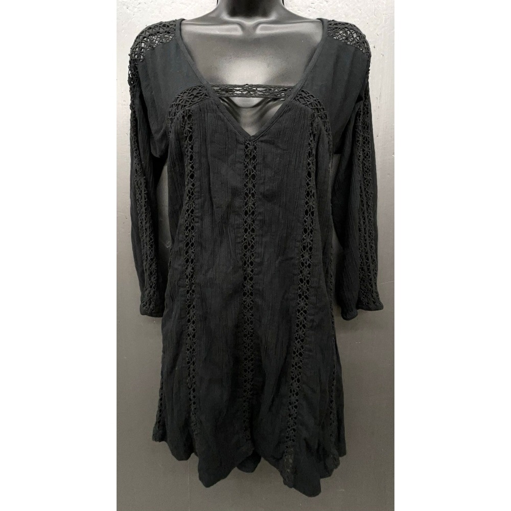 American Eagle Babydoll‎ Mini Dress S Black Lace Crochet Boho Cottage Dark Fairy